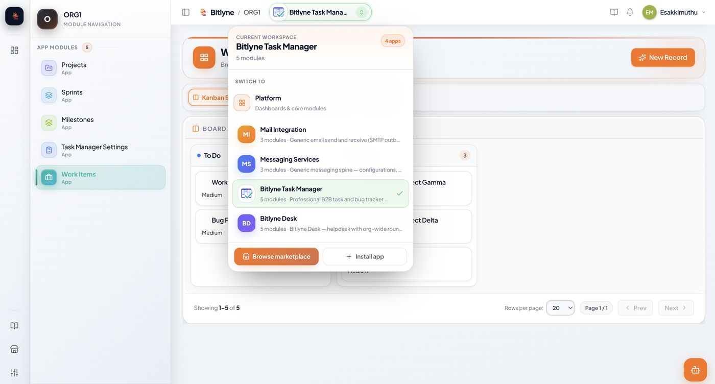 Switch apps in one Bitlyne organization